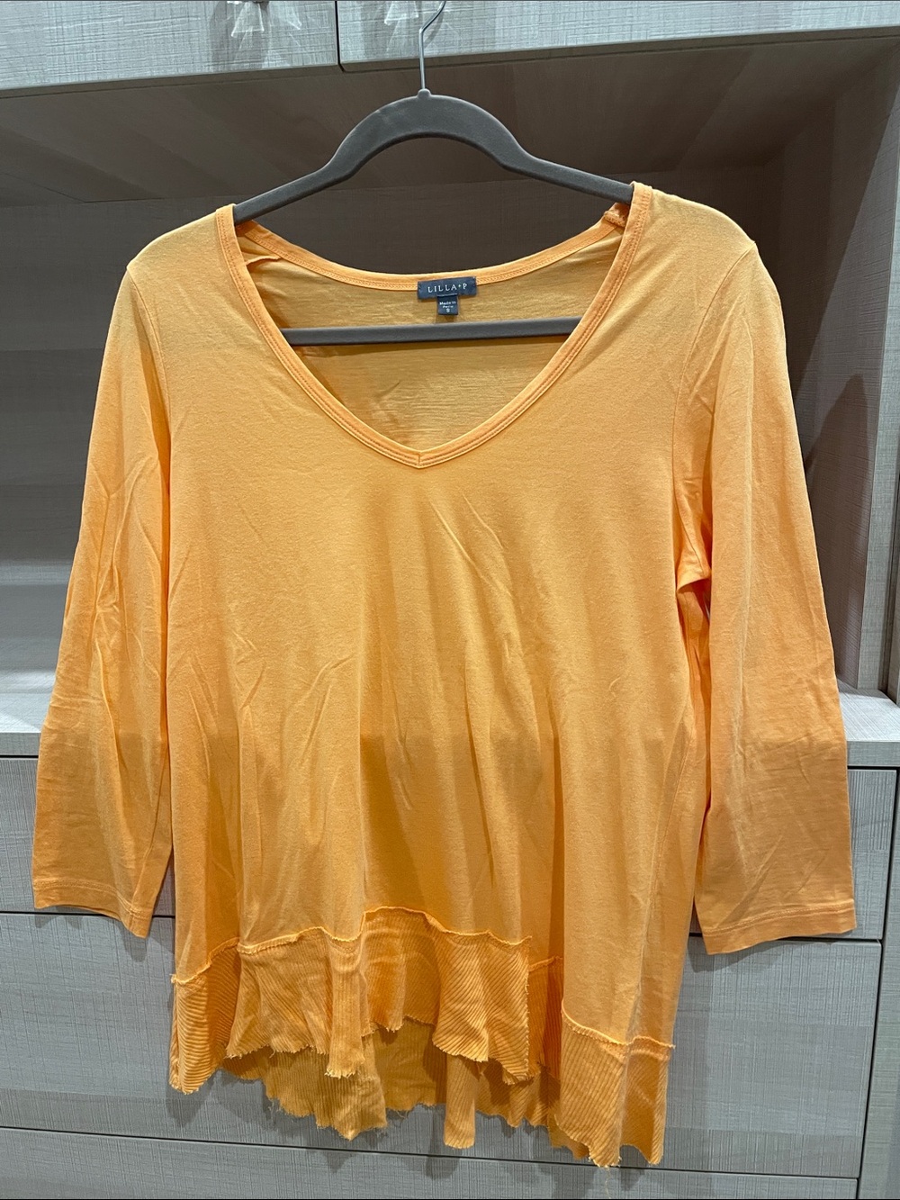 Lilla P Orange V-Neck Ruffle-Hem Tunic